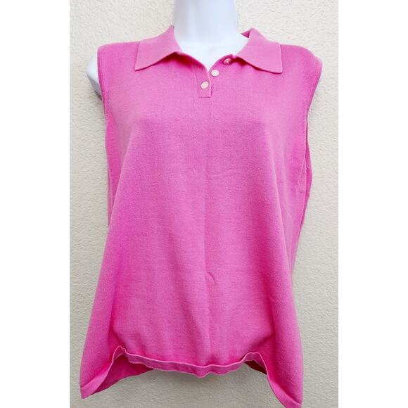 Evan Picone Pink Pointed Collar Sleeveless Tight Knit Top XL Lightweight Stretch - Picture 1 of 3